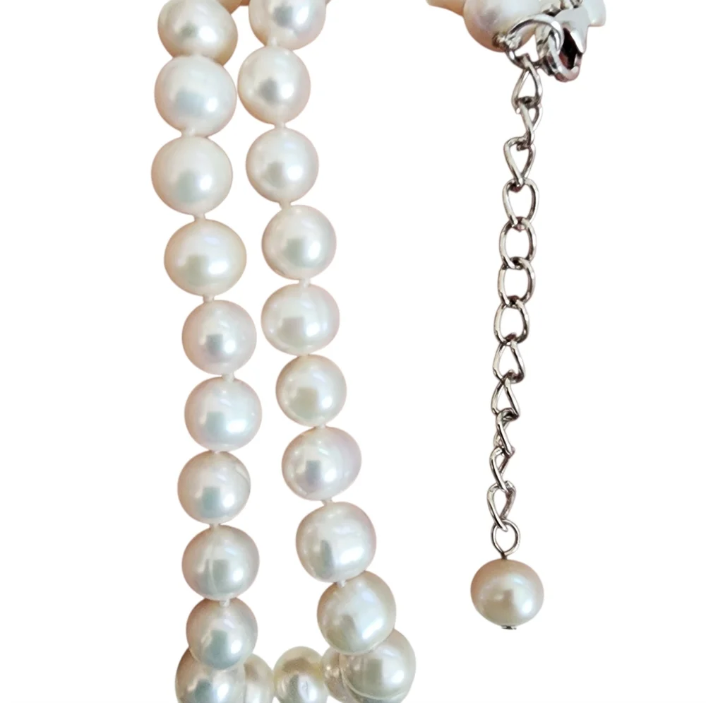 Pearl necklace hand knotted white pearls genuine 925 sterling silver A0391 Q7 - Picture 12 of 16